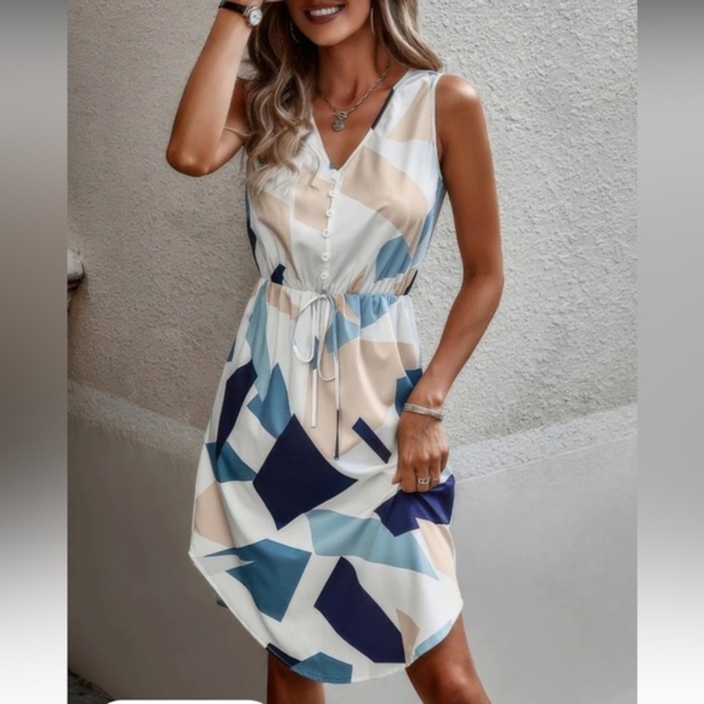 Geometric Patterned Sleeveless Dress NWT size L